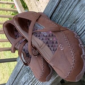 Leather Mary Jane Strappy Slip Ons